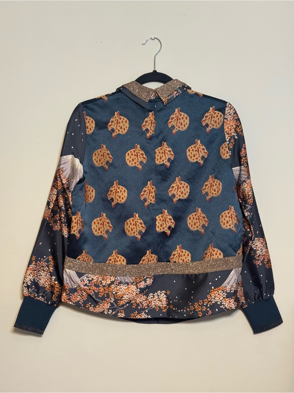 Scotch & Soda Women's Navy Satin Floral Print Top with Pink and Orange Blossoms - Picture 3 of 11